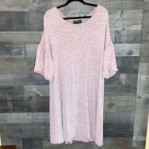 Cute Pink With Red Speckled Lane Bryant Dress with Puff Sleeves